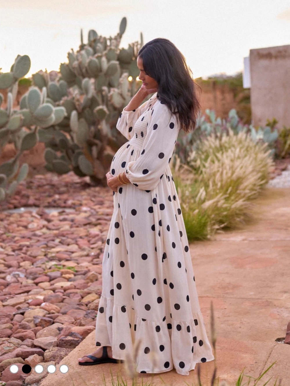 NWT Seraphine Maternity size 8 Carmen polka dot shirred bodice maxi dress bump